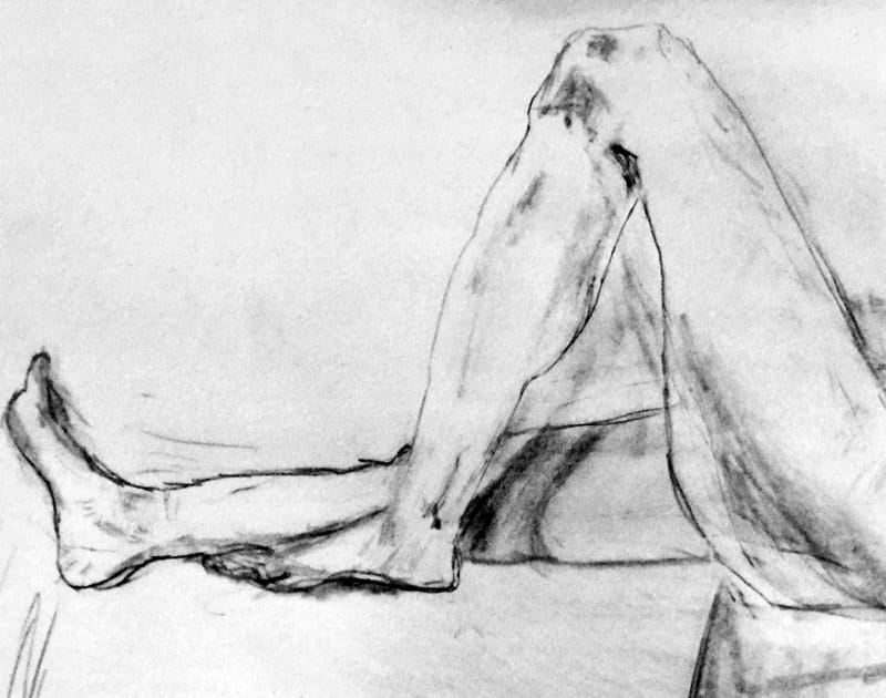 My completed drawing of the model's knee