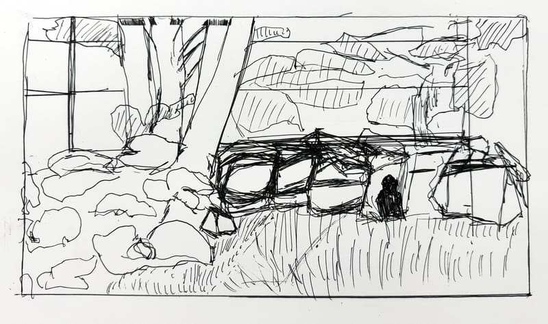 Backyard sketch in pen