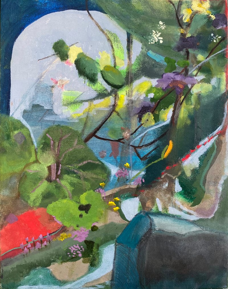 Robin Colodzin, Gardens and Gateways, Oil on canvas board, 2024